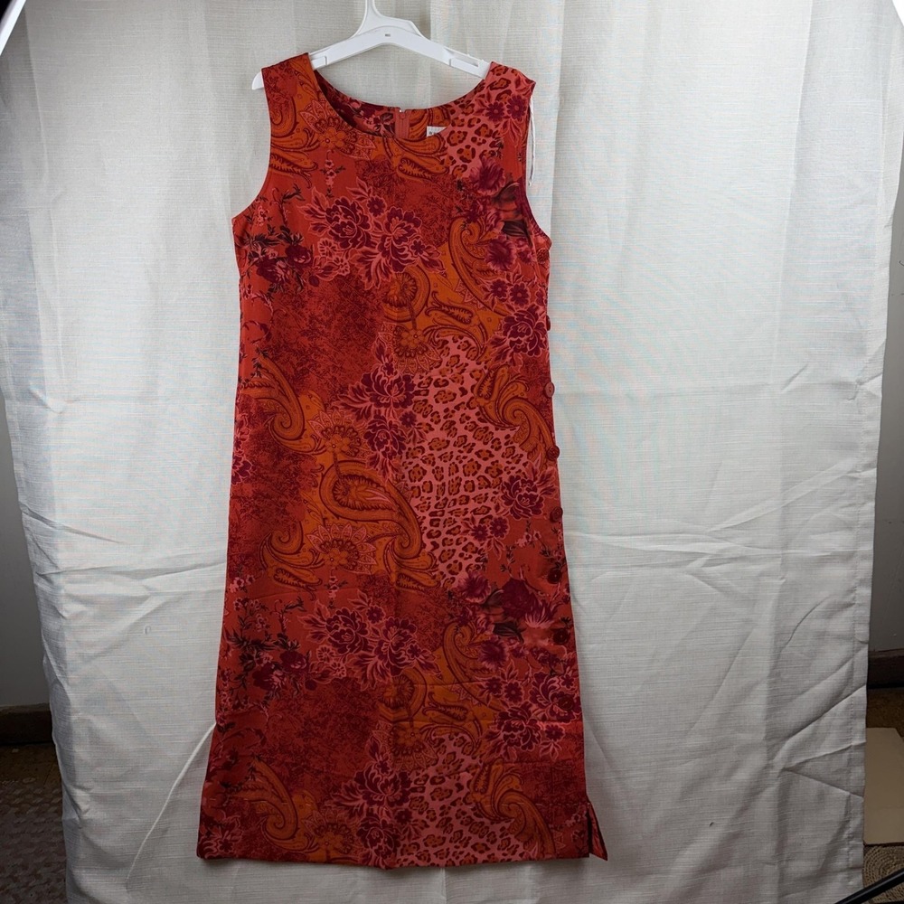 VTG White Stag‎ Dress Womens Large Red Paisley Sleeveless Shift Tank Midi Casual
